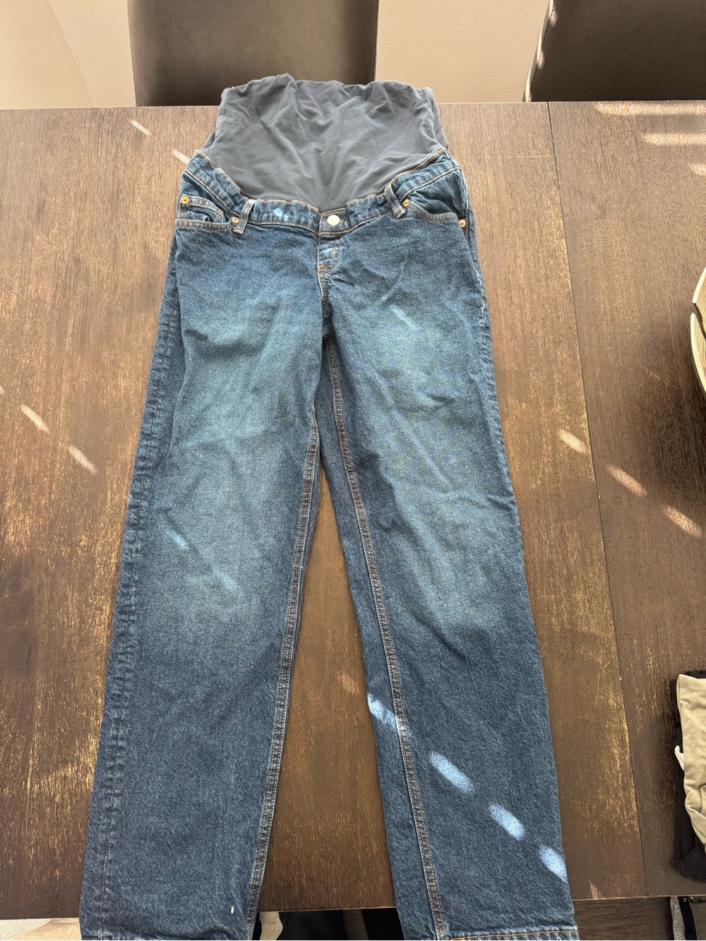 H&M Maternity Straight-Leg Jeans in Dark Blue with Black Panel